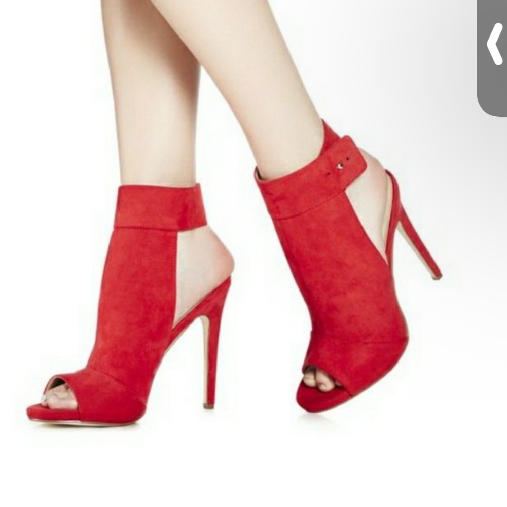 JustFab Red Suede Peep-Toe Stiletto Booties